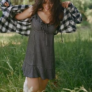 American Eagle Outfitters Black And White Gingham Print Mini Dress